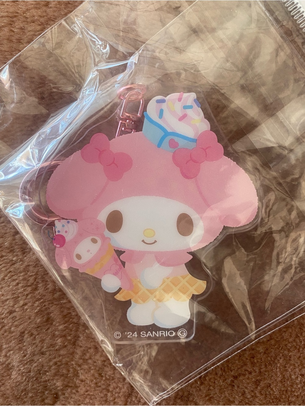 New Sanrio My Melody Acrylic Keychain Charm Sweet Ice Cream Pink Heart Clasp